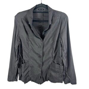 Eileen Fisher Linen Blend Jacket Blazer Womens 16 Gray V-Neck Long Sleeve Casual
